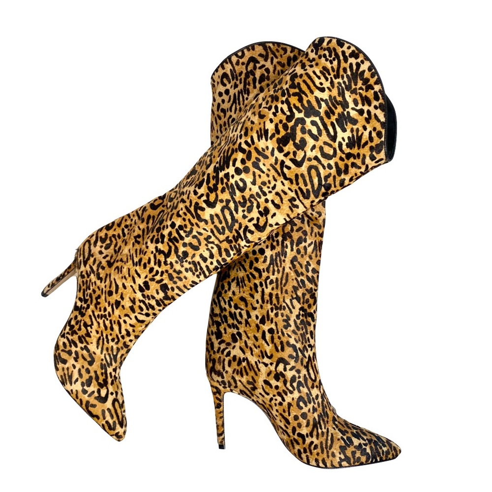 Schutz Maryana Leopard Print Calf Hair Knee High Leather Boot Size 5.5 - Picture 9 of 13